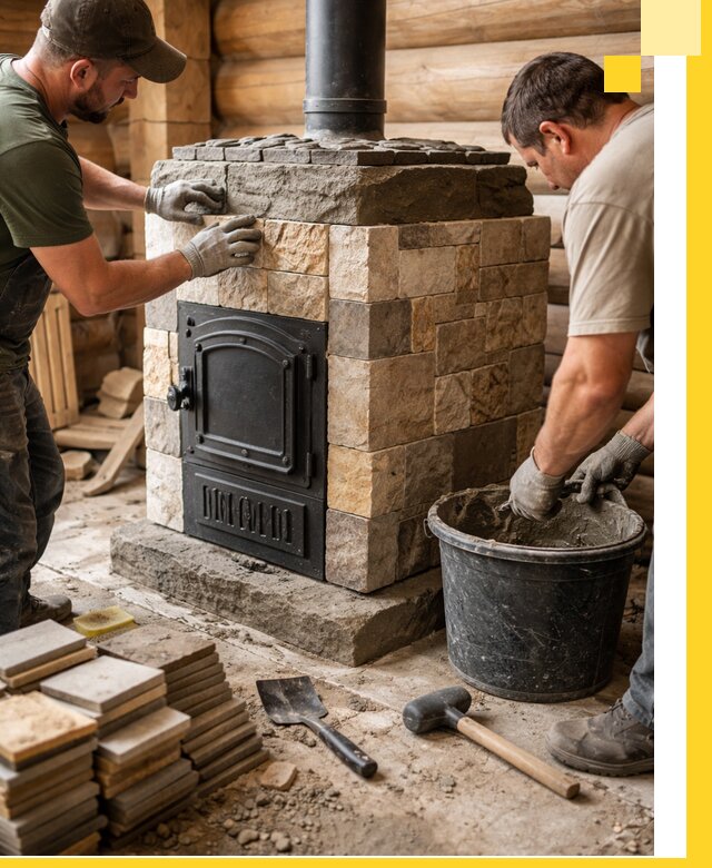 Облицовка банной печи под ключ в Копейске: камень и плитка