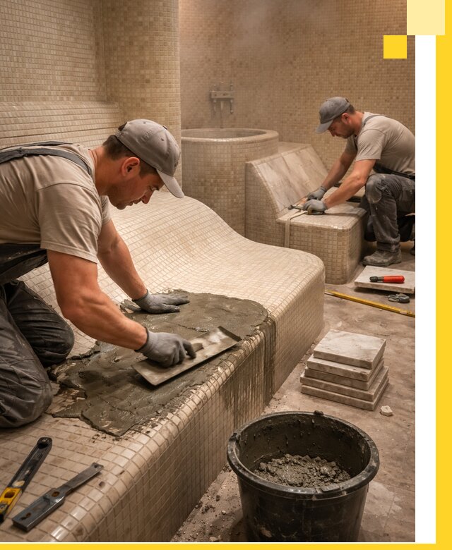 Лежаки для хамама под ключ в Копейске, проект и монтаж