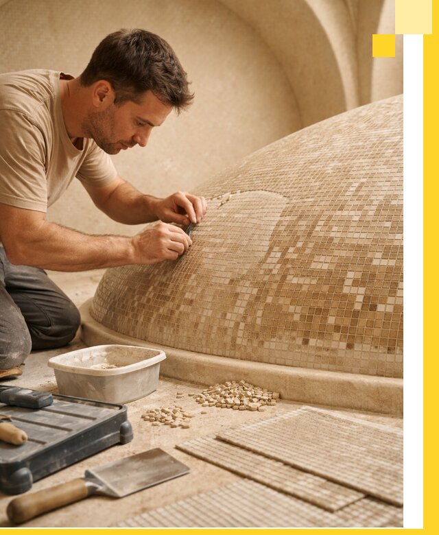 Профессиональная укладка мозаики для хамама под ключ в Копейске